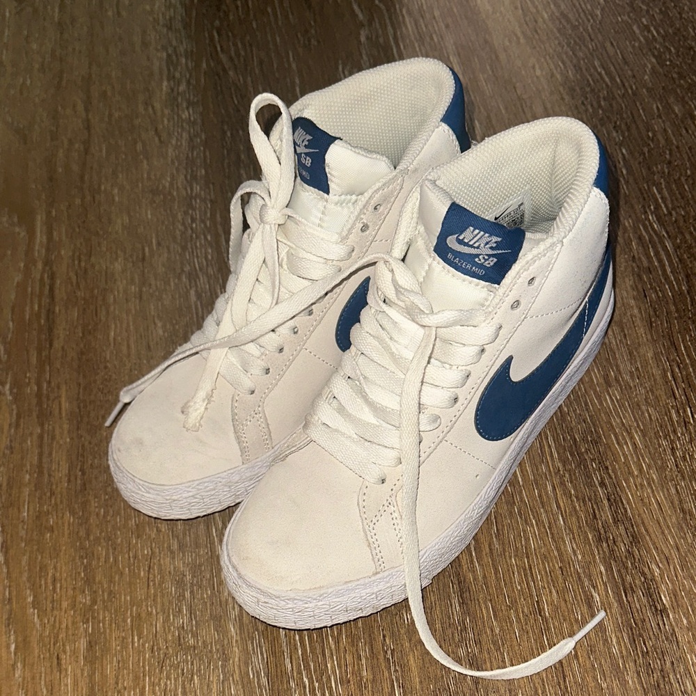 Nike White Sneakers with Blue Swoosh